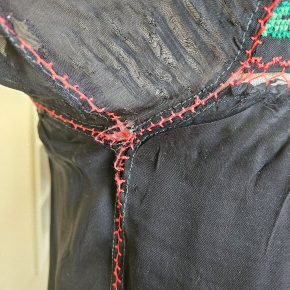 Vintage Black 30s 40s Cross Stitch Floral Embroidery Polish Top Blouse S *FLAW* - Picture 6 of 9